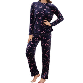 Ladies Navy Flannel Fleece Pyjama Set